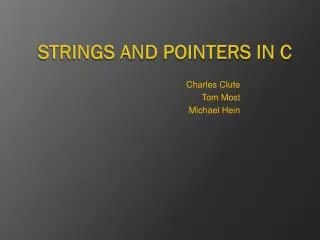 Strings and Pointers in C