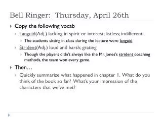 Bell Ringer: Thursday, April 26th