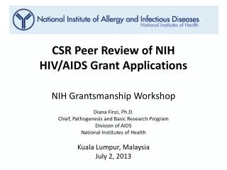 CSR Peer Review of NIH HIV/AIDS Grant Applications