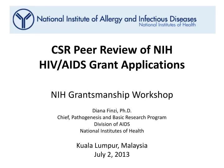 csr peer review of nih hiv aids grant applications