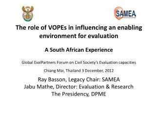 The role of VOPEs i n influencing an e nabling e nvironment for e valuation
