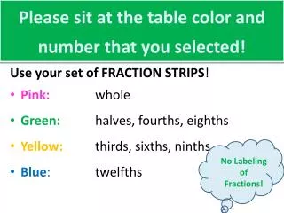Please sit at the table color and number that you selected!