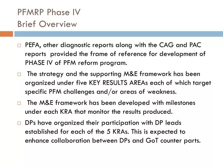 pfmrp phase iv brief overview