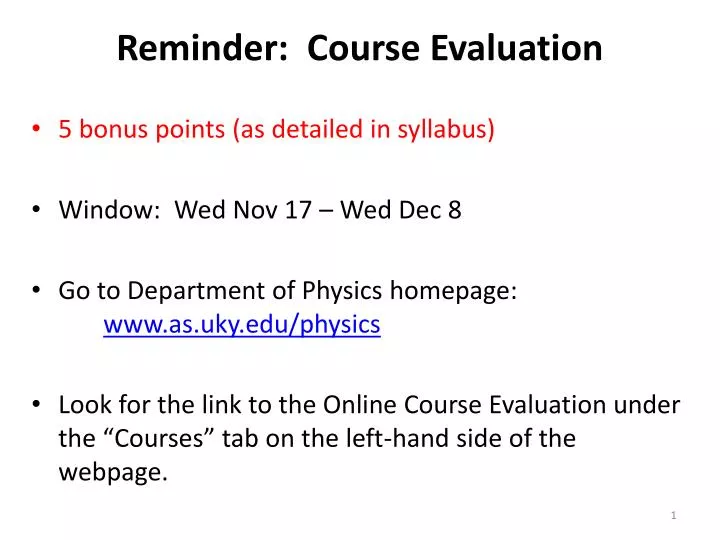 reminder course evaluation