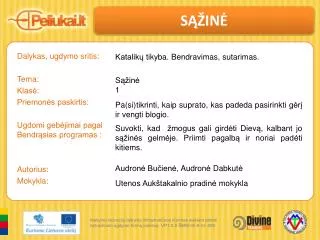 Dalykas, ugdymo sritis: Tema: Klasė: Priemonės paskirtis: