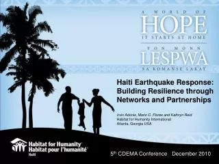 Haiti Earthquake Response: Building Resilience through Networks and Partnerships