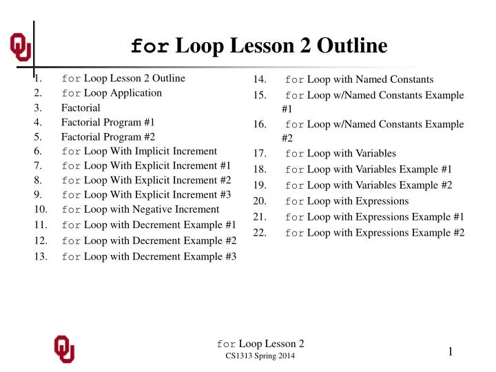 for loop lesson 2 outline