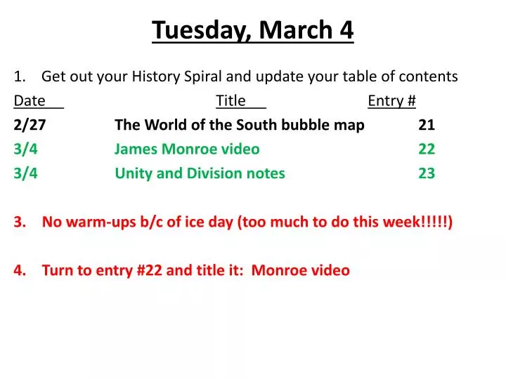 tuesday march 4