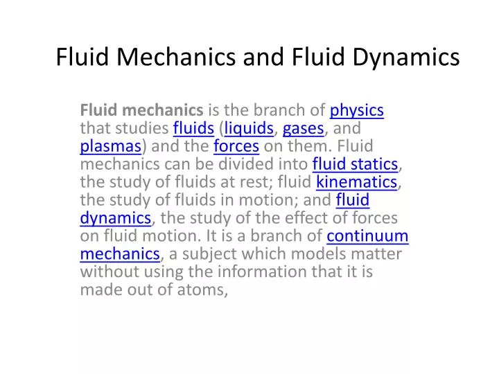 fluid mechanics and fluid dynamics
