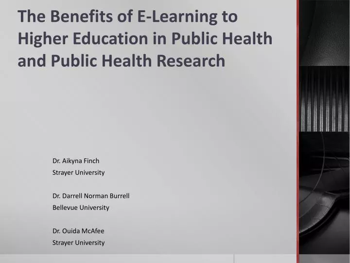 the benefits of e learning to higher education in public health and public health research