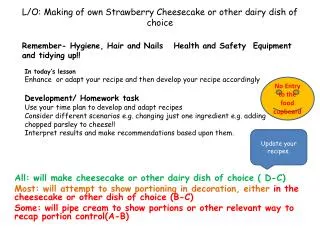 L/O: Making of own Strawberry Cheesecake or other dairy dish of choice