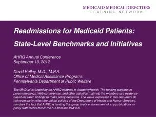 Readmissions for Medicaid Patients: State-Level Benchmarks and Initiatives