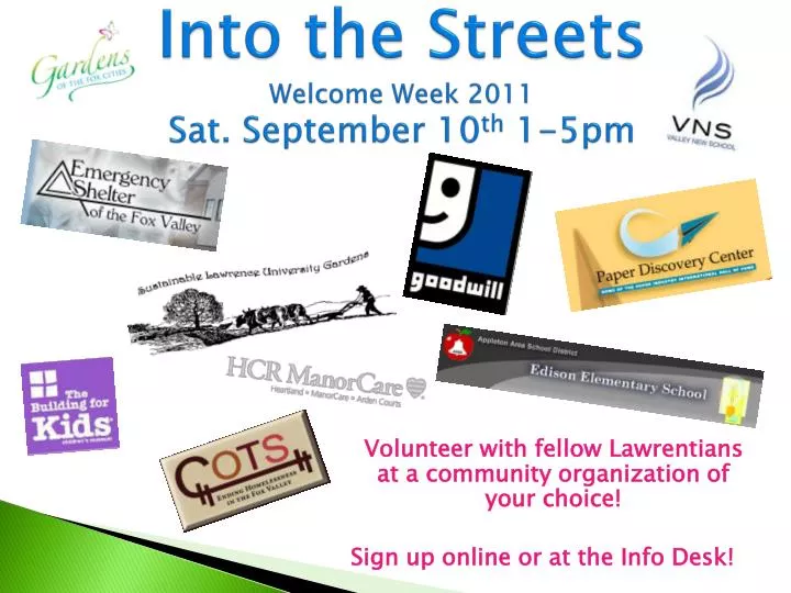 into the streets welcome week 2011 sat september 10 th 1 5pm