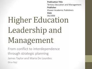 Higher Education Leadership and Management