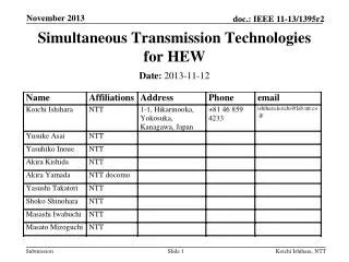 Simultaneous Transmission Technologies for HEW
