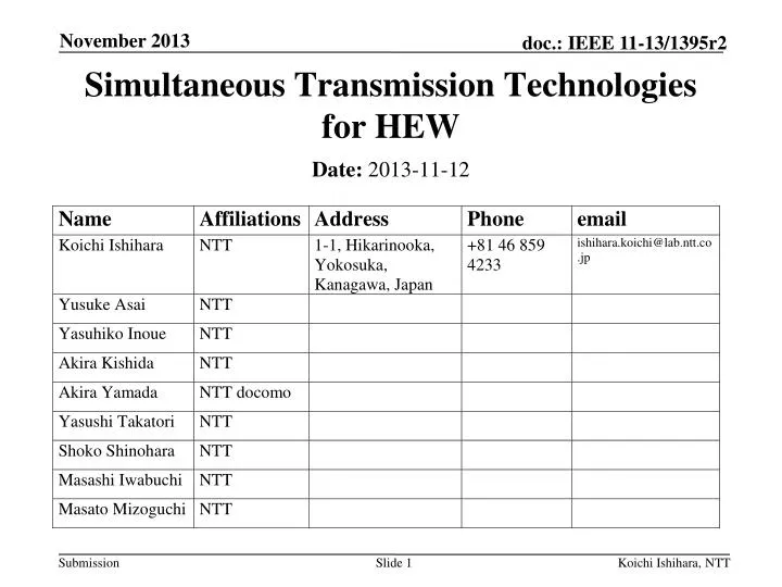 simultaneous transmission technologies for hew