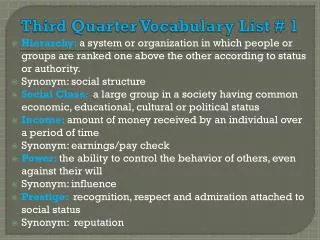 Third Quarter Vocabulary List # 1