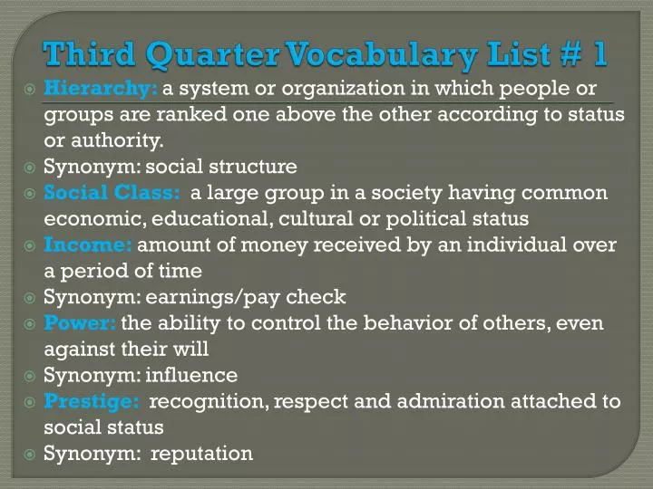 third quarter vocabulary list 1