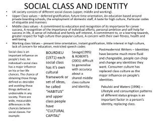 SOCIAL CLASS AND IDENTITY