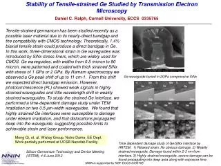 Stability of Tensile-strained Ge Studied by Transmission Electron Microscopy