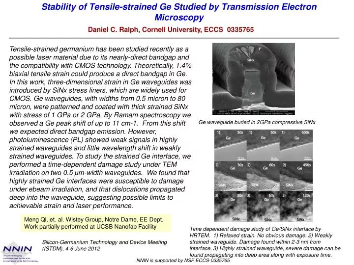 stability of tensile strained ge studied by transmission electron microscopy