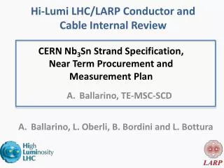 CERN Nb 3 Sn Strand Specification, Near Term P rocurement and Measurement Plan