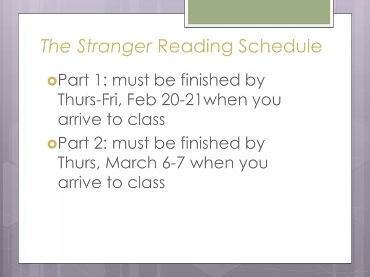 the stranger reading schedule