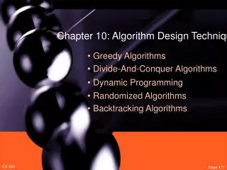 Chapter 10: Algorithm Design Techniques