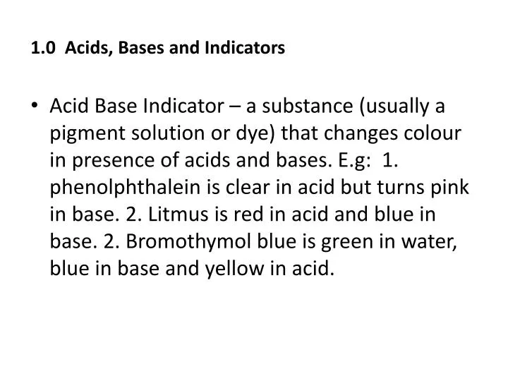 1 0 acids bases and indicators