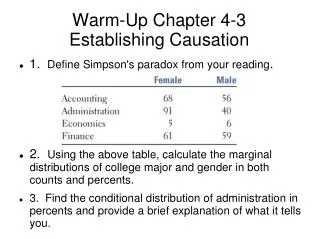 Warm-Up Chapter 4-3 Establishing Causation