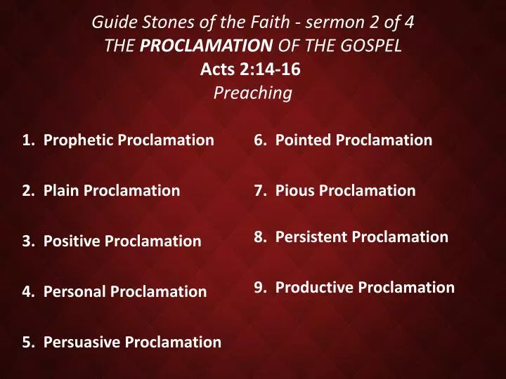 guide stones of the faith sermon 2 of 4 the proclamation of the gospel acts 2 14 16 preaching