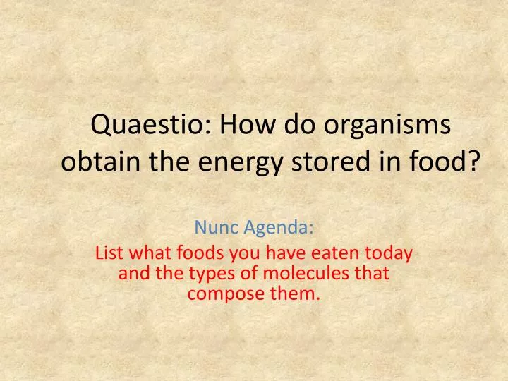 quaestio how do organisms obtain the energy stored in food