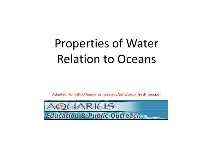 properties of water relation to oceans