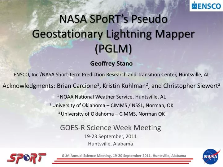 nasa sport s pseudo geostationary lightning mapper pglm