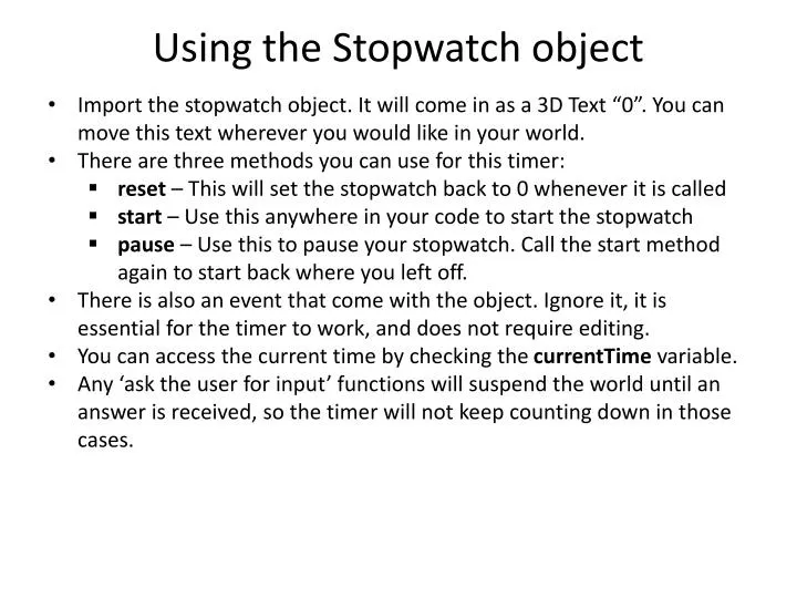 using the stopwatch object