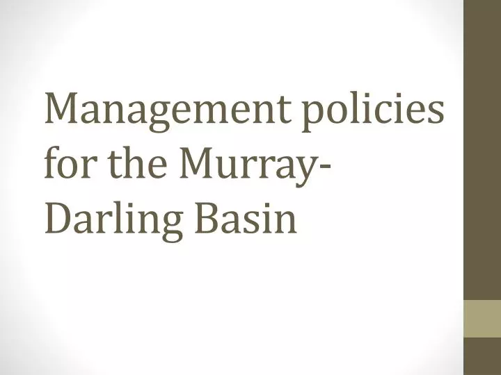 management policies for the murray darling basin