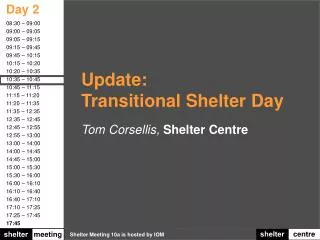 Update: Transitional Shelter Day Tom Corsellis, Shelter Centre