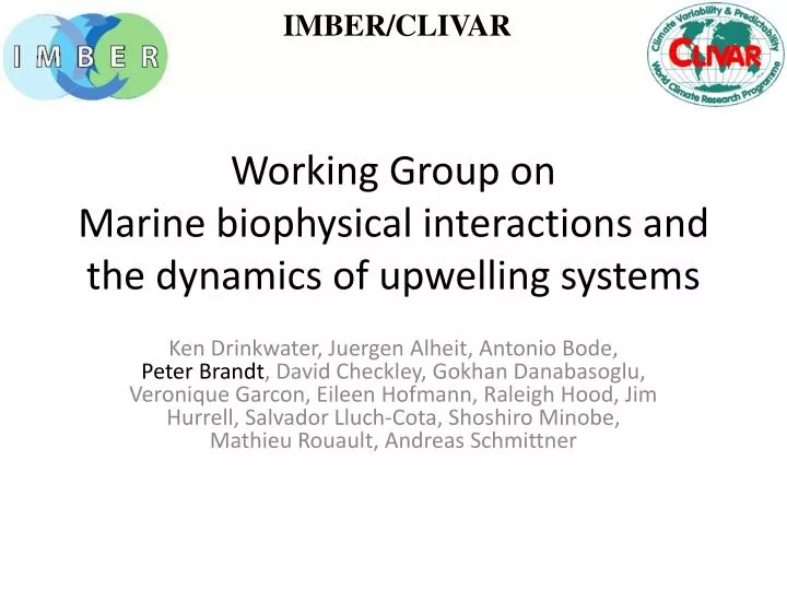 working group on marine biophysical interactions and the dynamics of upwelling systems