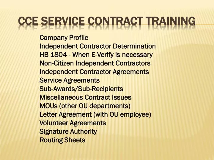 cce service contract training
