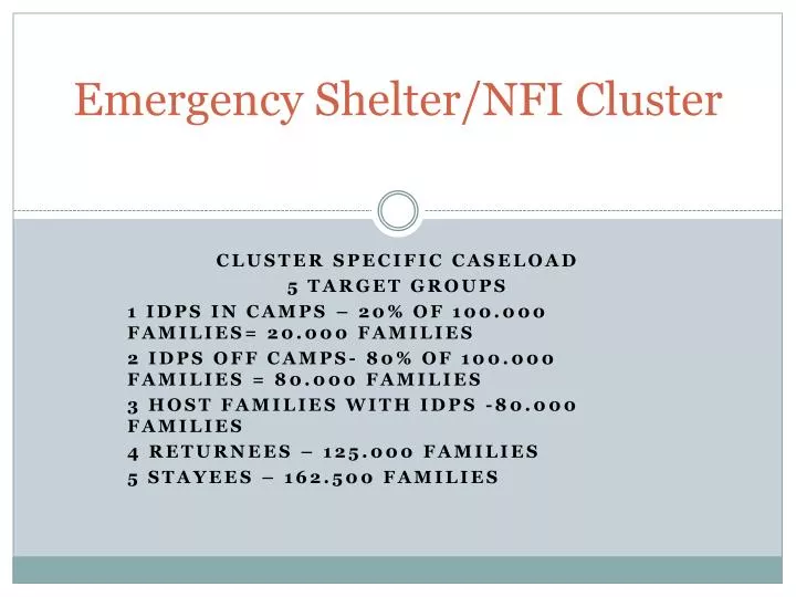 emergency shelter nfi cluster