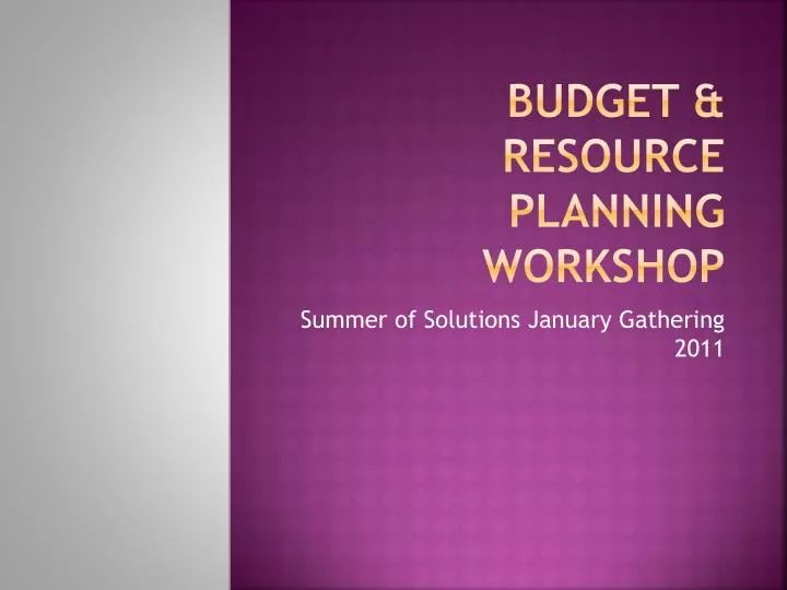 budget resource planning workshop