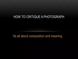 How to critique a photograph