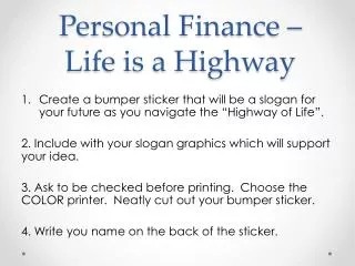 Personal Finance – Life is a Highway