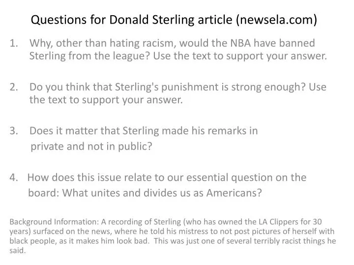 questions for donald sterling article newsela com