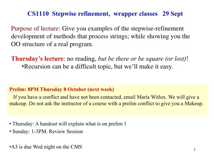 cs1110 stepwise refinement wrapper classes 29 sept