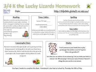 3/4 K the Lucky Lizards Homework
