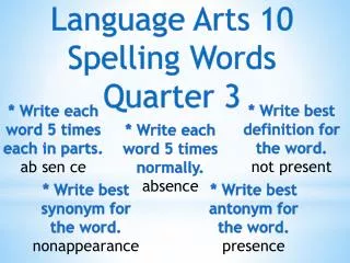 Language Arts 10 Spelling Words Quarter 3