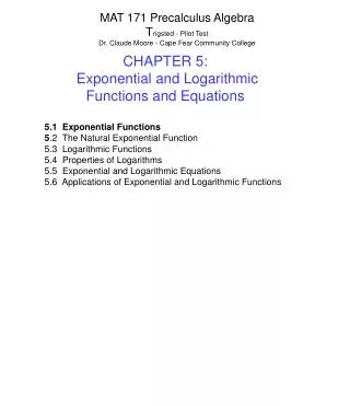 CHAPTER 5: Exponential and Logarithmic Functions and Equations