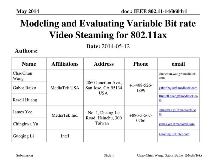 modeling and evaluating variable bit rate video steaming for 802 11ax