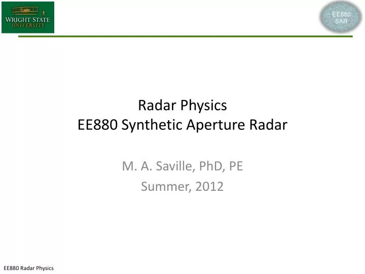 radar physics ee880 synthetic aperture radar